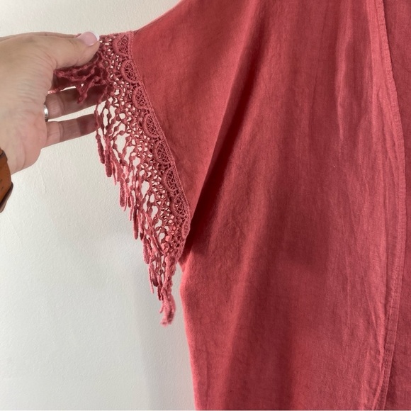Valentina Naldi Made in Italy Coral 100% Linen Lace‎ Fringe Trim Kimono O/S - Picture 3 of 12